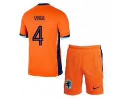 Nederländerna Virgil van Dijk #4 Hemmakläder Barn EM 2024 Kortärmad (+ Korta byxor)